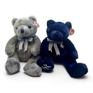 Ty Beanie Buddies NY Yankees Bear Lot Blue 2004 Patch Gray Plush MLB w/ Tags